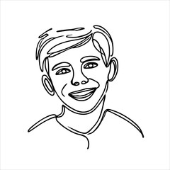 minimalistic continuous one-line drawing of a boy's face, inspired by elegant and artistic line art.