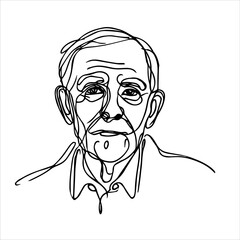 minimalistic continuous one-line drawing of a woman's old man's face, inspired by elegant and artistic line art.