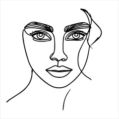 minimalistic continuous one-line drawing of a woman's face, inspired by elegant and artistic line art.