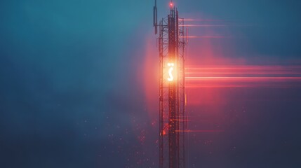 A 5G tower emitting high-speed signals, with a glowing speed icon indicating lightning-fast internet connectivity and seamless mobile experiences 