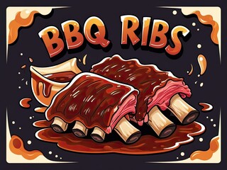 Fototapeta premium Delicious BBQ Ribs with Saucy Glaze and Bold Colors