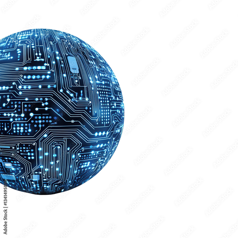 Poster digital globe with circuit board design in blue and white. isolated on white background
