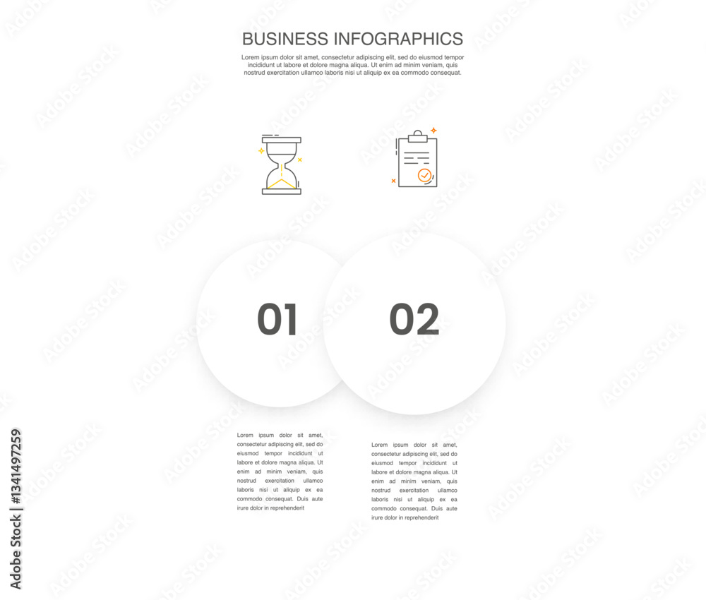 Aufkleber engaging 2-step infographic with colorful circles - vector template file for presentations and repor