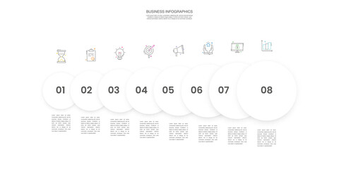 Engaging Eight-Step Infographic with Colorful Circles - Vector Template File for Presentations and Reports