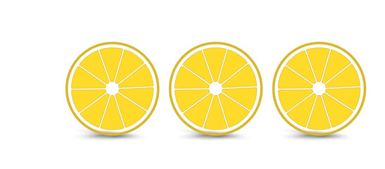 Set of three yellow pieces slut of fresh lemons fruit with green leaf, a fresh juicy lemon and refreshing citrus appeal. vector and illustration