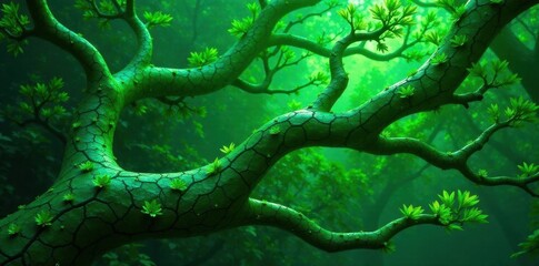 Obraz premium Intricate swirling green veins, organic texture, eco, dark, tone