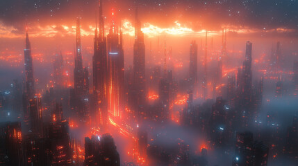 Obraz premium AI generated content “Cyber Dreams: Visions of Neon Cities, Digital Serenity, and Futuristic Realms”