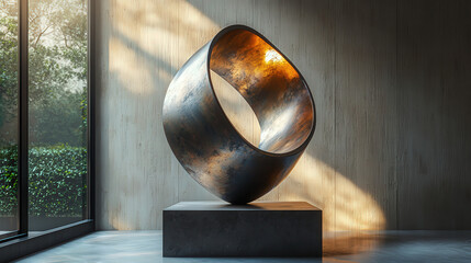 Sculptural art piece displayed in modern gallery contemporary setting minimalist design artistic...