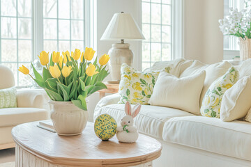 bright and airy living room with spring decore