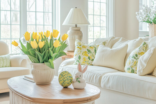 bright and airy living room with spring decore
