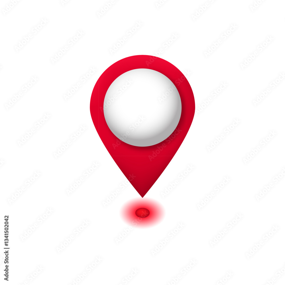Poster a red map pin with a shadow and gradient. commonly used for navigation and location in digital maps.