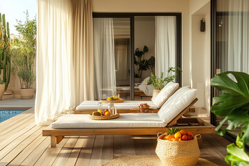 A modern and minimalist wooden terrace