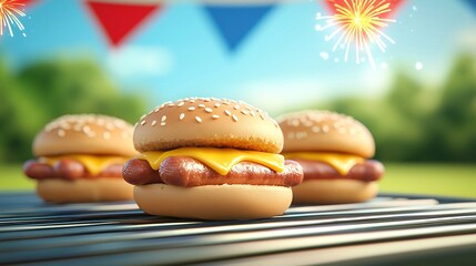 Grilled Hot Dog Sliders with Cheese on a BBQ Grill