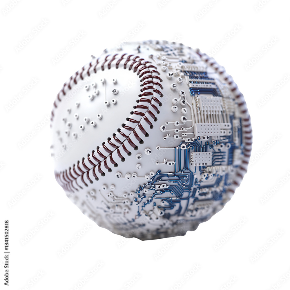 Poster futuristic baseball with circuit patterns on a black background. isolated on white background