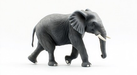 Naklejka premium Detailed Gray Elephant Figurine Against White Background