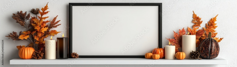 Poster modern mockup of a white frame with a black border on a white background set against a minimalist sh
