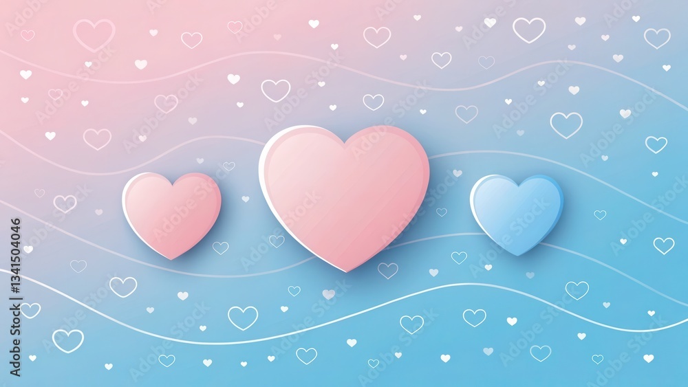 Poster colorful hearts on a gradient background create a whimsical, romantic atmosphere.