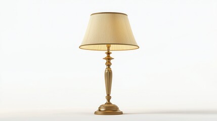 A classic table lamp with a fabric shade on white.