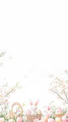 easter eggs in a basket with flowers