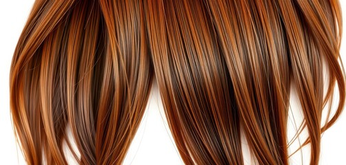 Fototapeta premium Gleaming chestnut brown hair, thick luxurious texture, isolated on white background, isolated, smooth hair