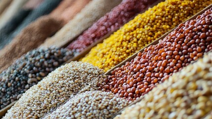 A close-up of fresh grains being stored for winter