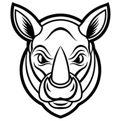 Obraz premium a close-up illustration of a rhino face with a bold black and white design. The rhino is looking straight ahead with an intense expression