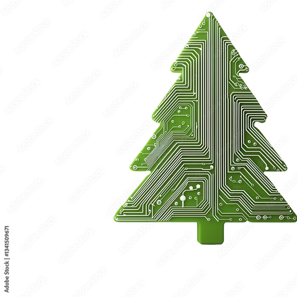 Poster digital christmas tree with circuit board design on a dark background. isolated on white background