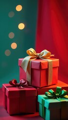 Obraz premium Festive office party gift exchange, corporate-colored packages , exchange, cheerful