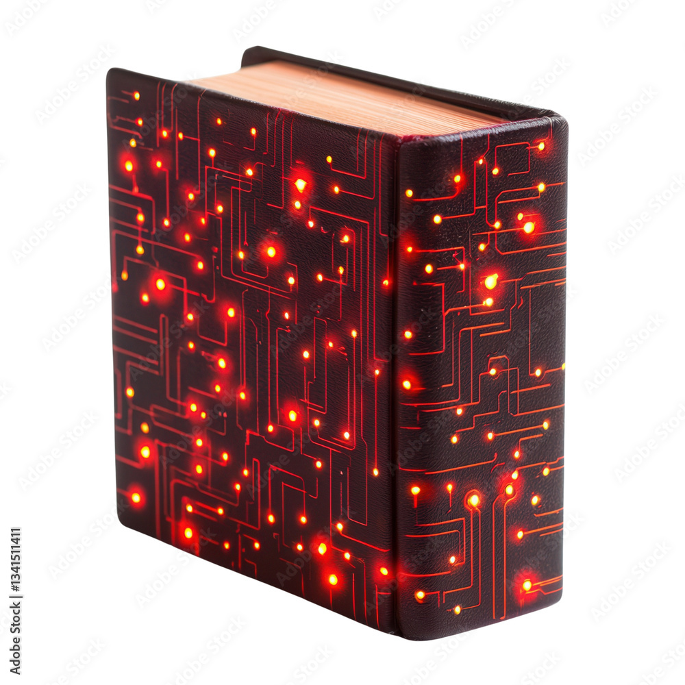 Poster stylish book with a circuit board design and glowing elements. isolated on white background