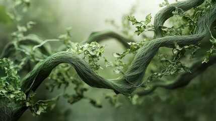 Obraz premium Twisting leafy vines and tendrils create an organic movement in a serene, green atmosphere