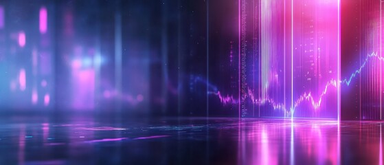 A vibrant, futuristic digital landscape featuring abstract graphs and colorful light patterns, suggesting technology and data visualization.