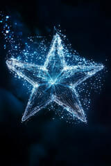 Futuristic glowing digital star model isolated on a dark background