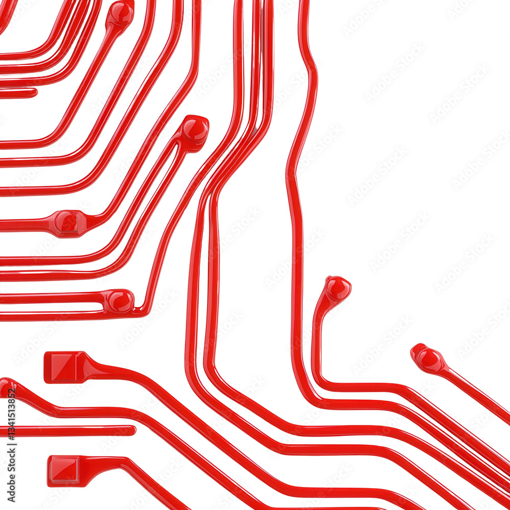 Poster red circuit lines on a black background, representing technology and innovation. isolated on white b