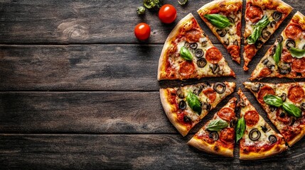 Delicious Homemade Pepperoni Pizza, Sliced and Ready to Eat, on Rustic Wooden Background