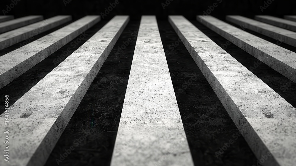 Poster abstract view of concrete stripes on dark background in high contrast composition, artistic design a