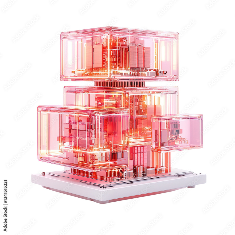 Poster abstract transparent structure with glowing layers and geometric shapes. isolated on white backgroun