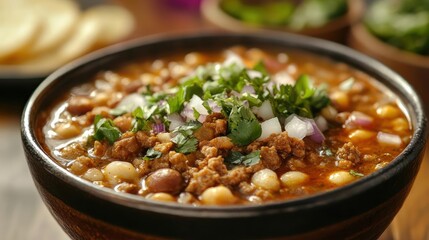 A hearty bowl of pinto bean and ground beef soup