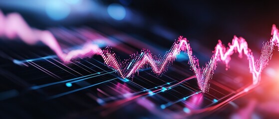 A vibrant, digital graph depicting fluctuating data trends in pink and blue, representing financial or analytical growth in a modern context.