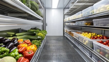 Modern Refrigerated Storage Filled with Fresh Produce