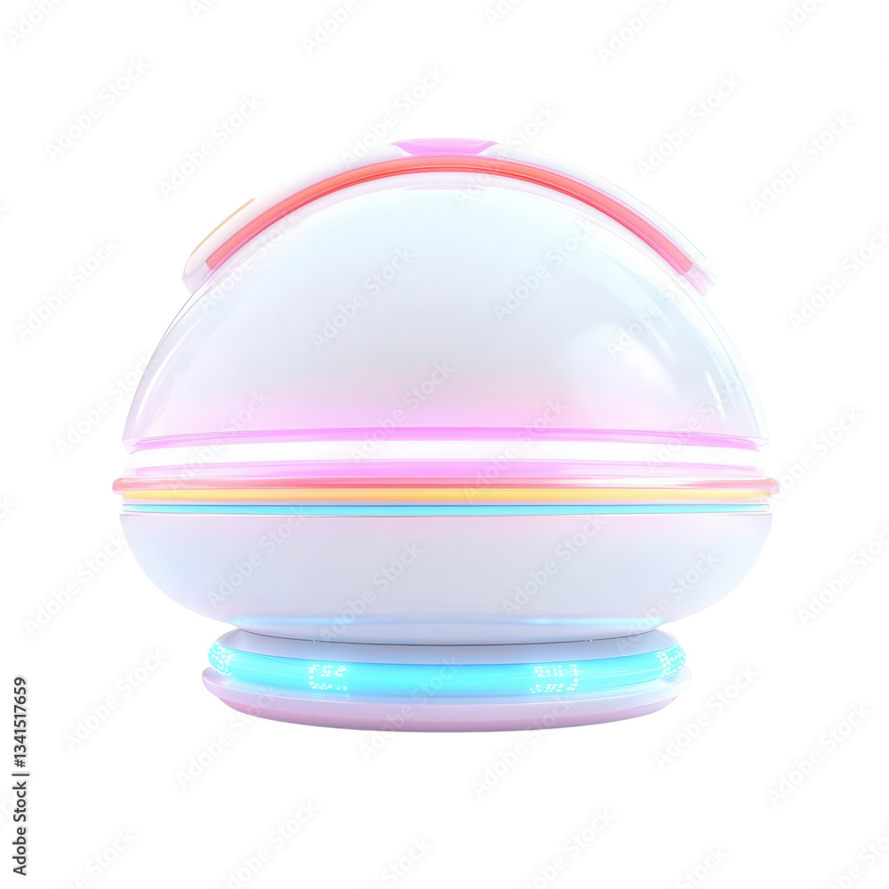 Poster futuristic round object with colorful glowing accents. isolated on white background