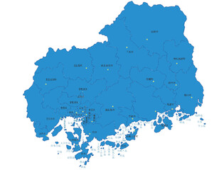 広島県　地図　ブルー　斑点　イラスト