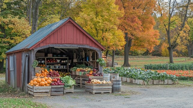 A farm stand selling freshly harvested fall vegetables