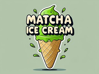 Matcha Ice Cream Cone Graphic Design