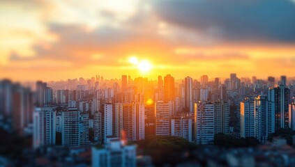 Fototapeta premium Golden Sunset Over Urban Skyline