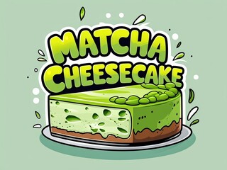 Matcha Cheesecake Illustration with Creative Typography