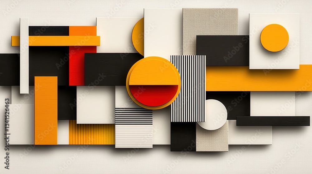 Poster abstract geometric composition with bold shapes and colors in modern artistic display
