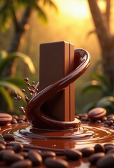A professional and high-quality mockup of melting chocolate, perfect for advertising, graphic design, and social media use. This image is AI-generated and features a combination of warm lighting and a