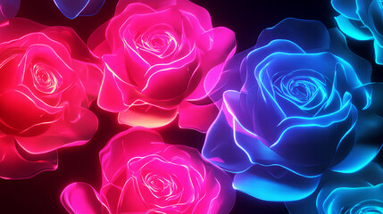 Futuristic glowing flowers in beautiful colors on a dark background