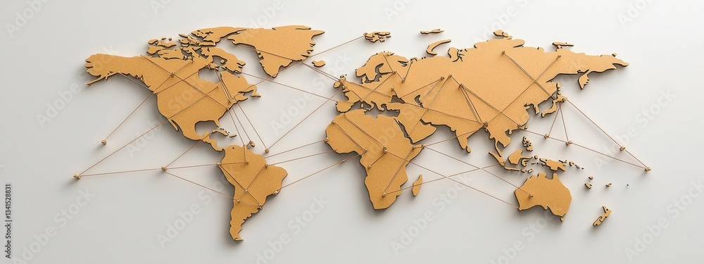 Poster 3d world map with network connections and geometric design