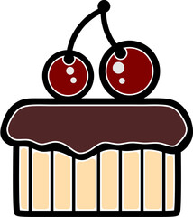 Hand-Drawn Cake Icons - Bakery and Dessert Concept, A vector illustration featuring two delicious cakes: one topped with cherries and chocolate, the other with a candle and pink frosting.